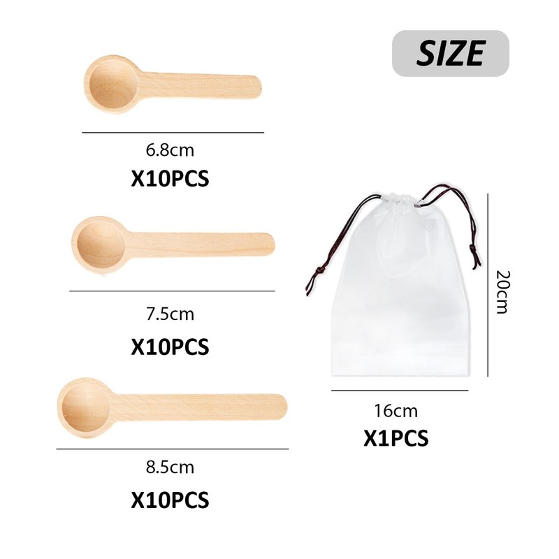30 Pieces Spice Spoons, 1 Piece Storage Bag, Mini Wooden