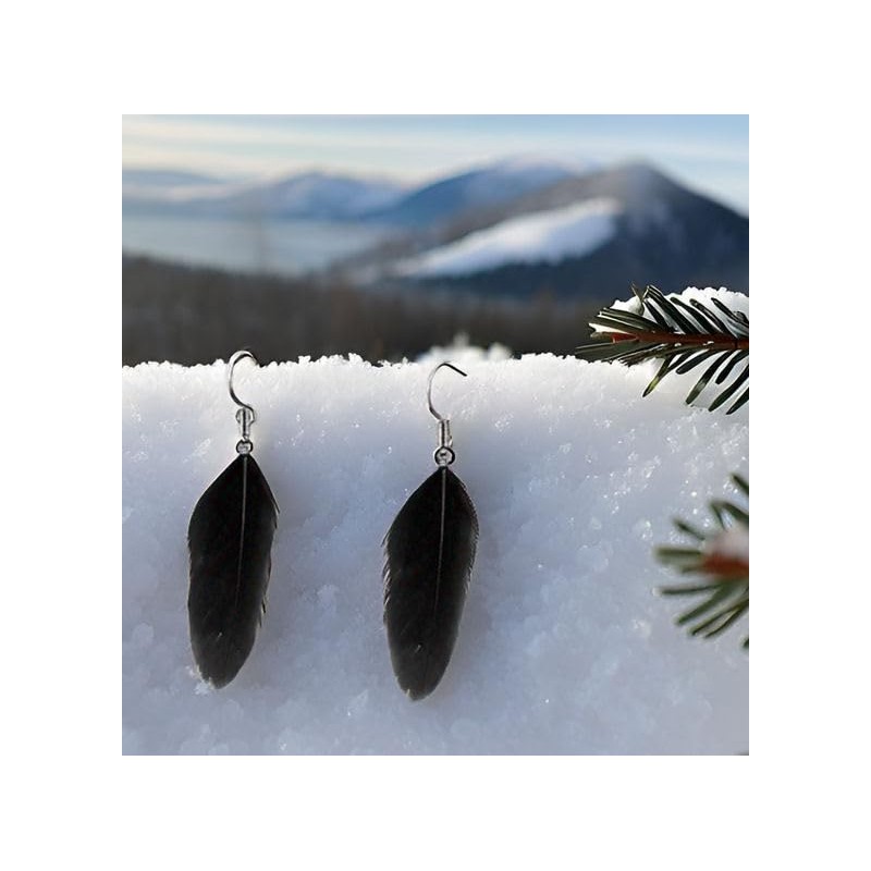 Black Feather Earrings - Handmade