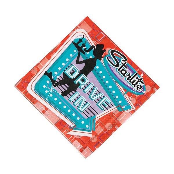Fun Express - Rockin 50's Lunch Napkins (16pc) for Party - Party Supplies - Print Tableware - Print Napkins - Party - 16 Pieces