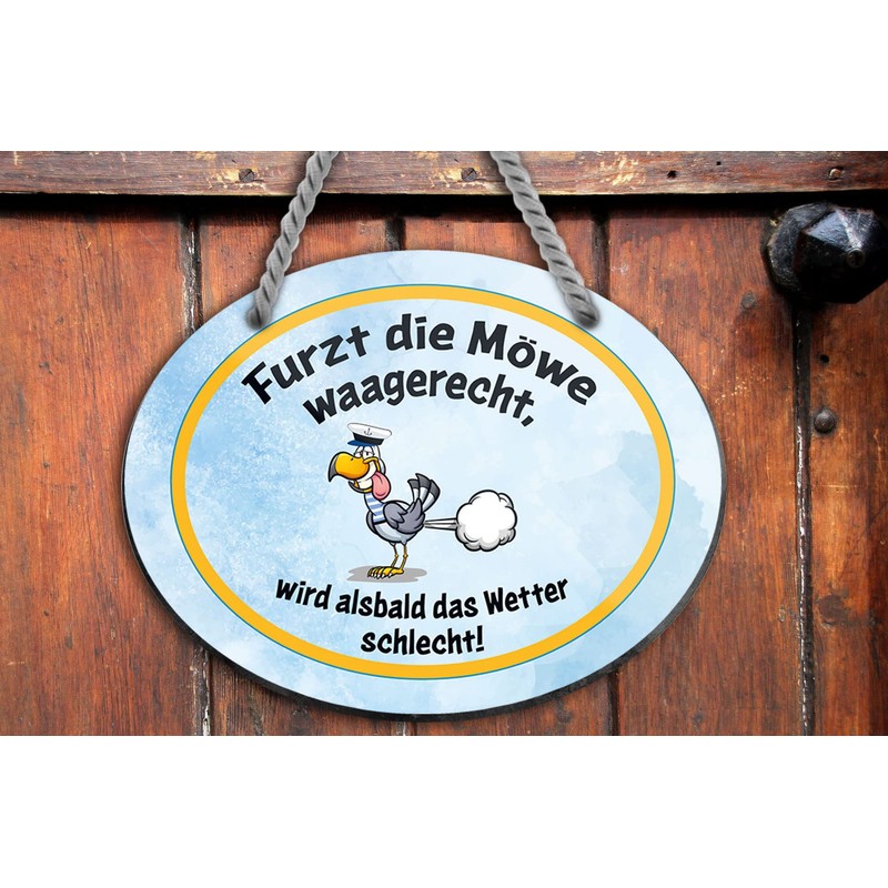 schilderkreis24 Tin Sign Funny Saying "Furzt die Möwe horizontal.." Decorative