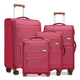 High Quality Fabric Luggage Sets 4 Pcs with Double Silent Spinner Wheels Outdoor Use Suitcase Set for Family Long Term Journeycolor: Rose Red