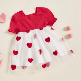 Kuriozud Little Toddler Girl Valentines Day Outfit Puffy Sleeve Heart Dress Cute Princess Dresses Spring Clothes (Heart Red, 12-18 Months)