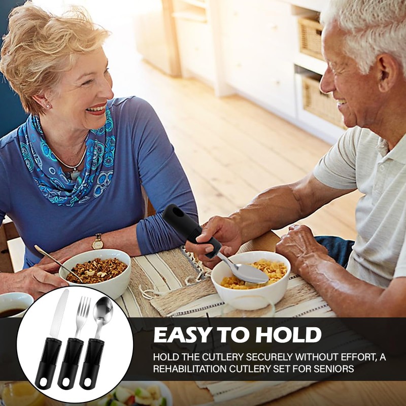 UPIQNG Adaptive Utensils Non Slip Wide Handle Stainless Steel Fork