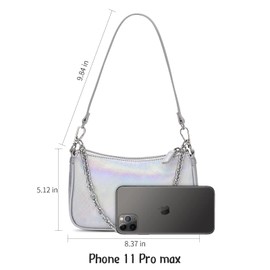 GAYI URBAN Snakeskin Shoulder Bag for Women, Small 90s Retro Clutch Purse, Mini Trendy Y2K Handbag (Silver-Iridescent)