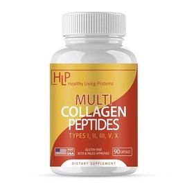 Healthy Living Proteins | Multi Hydrolyzed Collagen Peptides Type I, II, III, V, & X | Ground Beef Grass Fed, Whole Chicken, Egg White Protein | Keto, Paleo, Gluten Free | Capsules (90 Count)