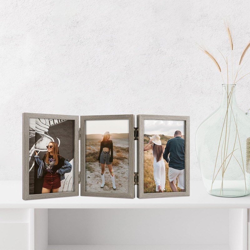 4x6 Triple Hinged Frames, 3 Folding Picture Frame, Triptych Photo