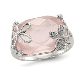 15.60 Carat (ctw) Pink Quartz and White Sapphire Flower Ring in Sterling Silver