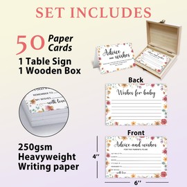 Crocothemis Baby Shower Advice Cards For Parents To Be, 50 Psc Advice and Wishes Card in Box For New Parents Baby Shower Game Decorations Memory Guest Book(Wildflower) -A02