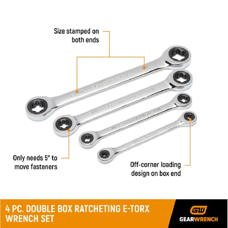 GEARWRENCH 4 Piece Double Box Ratcheting E-Torx Wrench Set| 9224D