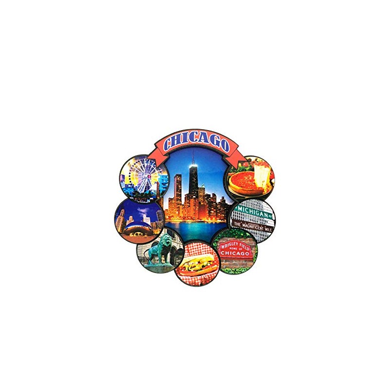Chicago Round Wood 2D Circle Refrigerator Magnet