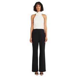 Maggy London Floral Detail Halter Wide Waistband and Pockets | Jumpsuits for Women Dressy, Ivory/Black