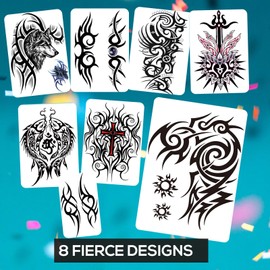 8-Sheet Waterproof Temporary Tattoos - Large Realistic Body Art for Men Women - Premium Fake Tattoo Stickers for Concerts & Beach Parties