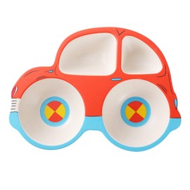 5 Piece Bamboo Dinnerware for Kids, Toddler, Car Plate and Bowl Set, Eco Friendly and Dishwasher Safe, Great Gift for Birthday, Baby Shower