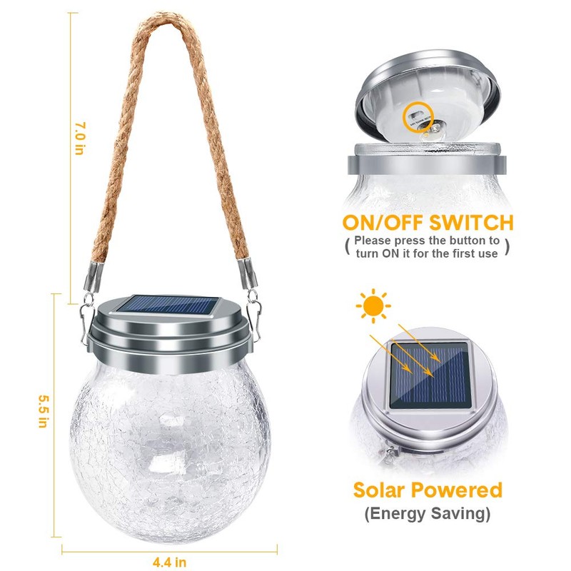 DBF 2 Pack Solar Lanterns Outdoor Waterproof IP65, Heavy Crackle