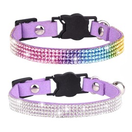 Purple Bling Cat Collar with Bells, 2-Pack Breakaway Kitten Collars with Rhinestone, Pretty Fancy Sparkly Diamond Girl Puppy Collar for XXS XS Tiny Female Dogs, XSmall