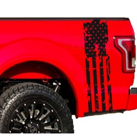 Distressed American Flag Truck Hood Vinyl Decal (Red)