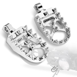 KAMIYONG Motorcycle Foot Pegs Offroad CNC Wide Footpeg Footrest Pedal For Harley Dyna Sportster FLFB FLSTF Iron 883 Softail Street Glide, 360 Degree Rotating MX Chopper Bobber, Chrome