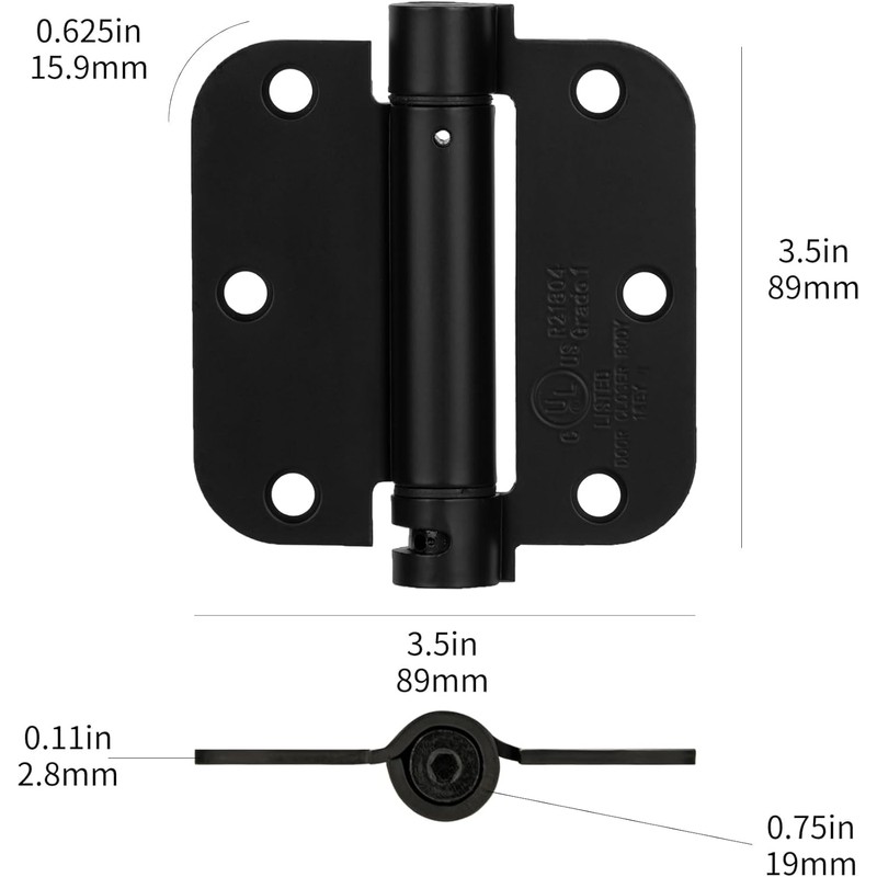 Sophia 4 Pack Self-Closing Door Hinge 3.5 Inch Rounded 5/8