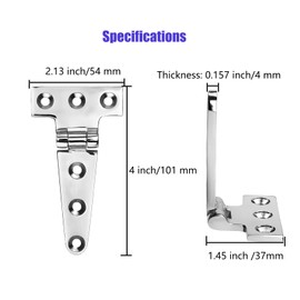 Marine Grade T Hinges, Stainless Steel Boat Hinges, 4 inch x 2 inches, No Noise, Heavy Duty 316 Stainless Steel with Screws (4 PCS)