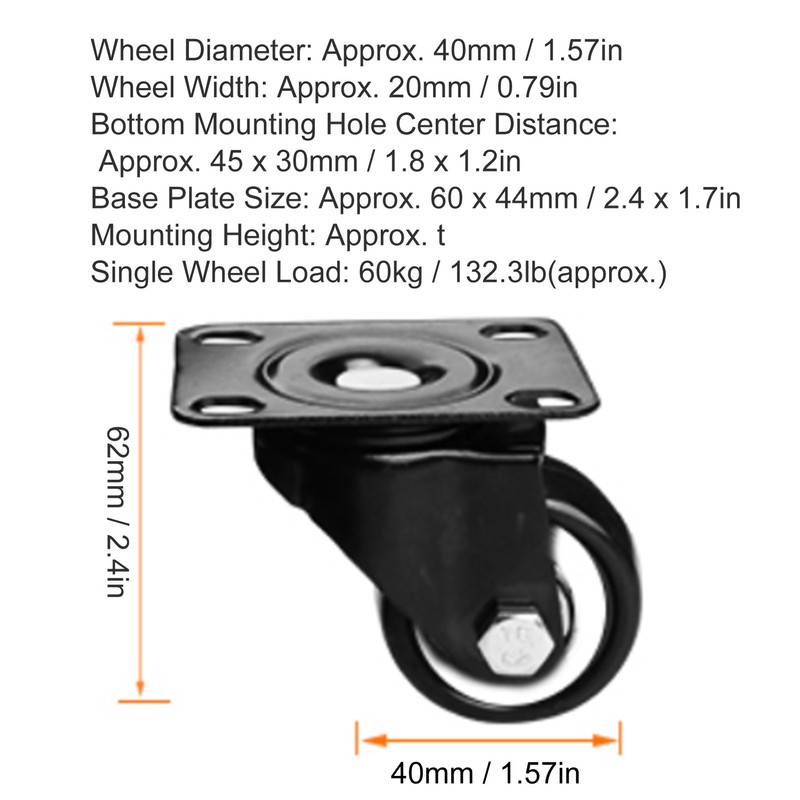 4pcs Caster Wheel 360 Degree No Noise Caster Fit for