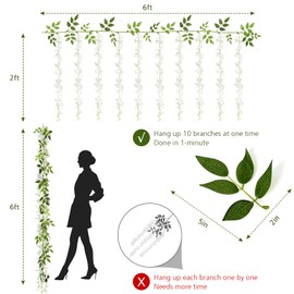 2 Pack 20 Branches Artificial Wisteria Hanging Flowers 6 Feet Wisteria Vine Silk Wisteria Flowers Garland for Wedding DIY Party Garden Home Decor (White)