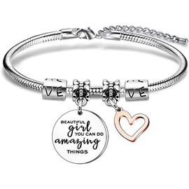 Pulseras Mujer, Pulseras para Mujer Acero Inoxidable, Joyería Inspiradora con Cita, Brazalete Ajustable, Regalos de Graduación para Mujer, Hija, Sobrina, Hermana y Mejores Amigas, Regalo para Novia