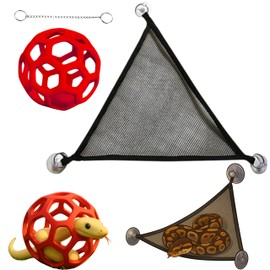 Snake Enrichment Toys Ball with Hammock, Jungle Gym Ball With Chain And Snake Hammock For Small Ball Python Corn Snakes, Reptiles Climbing Toy Hammock, Snake Climbing Accessories For Tank (Red, L)