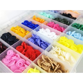 Wolfride Snap Buttons, Plus Snaps, 408 Pairs, 24 Colors, Plastic Caulking Set, T5 Caulking, Double-Sided Caulking, Male Buttons, Female Buttons, Suitable for Answer Bags, Document Bags, Umbrellas, Bags, Packing, Clothes, Etc