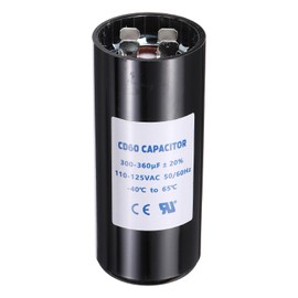 sourcing map CD60 Capacitor 300-360 UF/Mfd, 110-125 VAC CD60 Run Motor Start Capacitor 50/60 Hz for Electric Fan Motor Starting Well Pump, Black