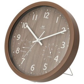 Nitori 8172723 Radio Wave Step Second Hand with Thermo-Hygrometer, Multi-use Clock, Foret, Middle Brown