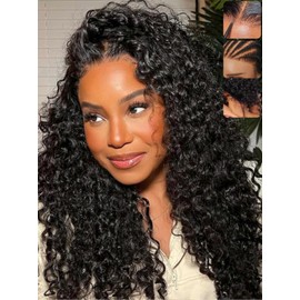 KLAIYI Water Wave Bye Bye Knots Glueless Wig Human Hair 7x5Precut Lace Front Pre Plucked Bleached Wear and Go Wig with Curly Baby Hair Drawstring 3S Ready to Go Pre Everything Beginner Friendly 22Inch