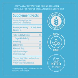 Carbon Sweeteners Stevia Sweetener Sugar Packets with 2000mg of Collagen per Packet - Promotes Healthy Joints, Bones, and Skin Health, 30 Count (Pack of 1)