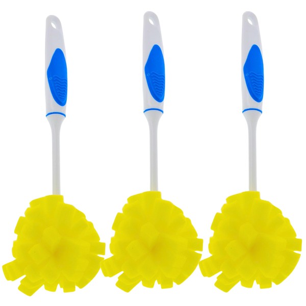 3-Pack Dishwashing Sponges with Long Handles, 11.4in. Soft Foam Scrubbers
