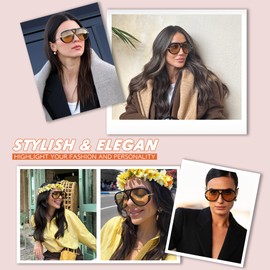 KesaPlan Vintage Oversized Aviator Sunglasses Women with Earring, 70s Retro Pilot Shield Big Frame Eyewear 2025 Luxury Trendy Sun Glasses（Black/Deep Brown）