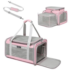 Airline Approved Pet Carrier for Cats and Small Dogs up to 15 lbs, Breathable Mesh, Portable Travel Bag for Bearded Dragon, Puppies Animal Hangbag, Rabbit Cage (Pink, Expandable)