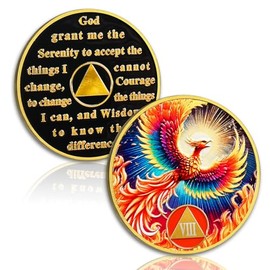AtSKnSK Phoenix of Light 8 Year Sobriety Coin, Rebirth in Fire AA Coin - Addiction Recovery Eignt Year Sober Medal with Token Capsule, Alcoholics Anonymous Sobriety Gifts for Men and Women
