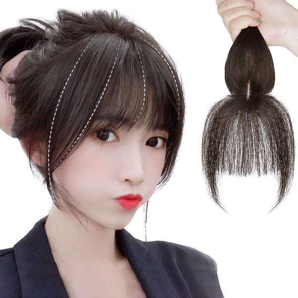 Hairpiece, Point Wig, Bangs Wig, Black, Black, With Whorl, See-through, 3 Tone Structure, Natural, Parted, Hand Planted, Gray Hair, Small Face, Breathable, Heat Resistant, Unisex