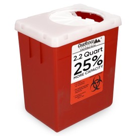 Oakridge Products Transparent Sharps Container for Home Use and Professional 2.2 Quart (1-Pack), Touchless Biohazard Needle and Syringe Disposal, Rotating Lid, CDC Certified