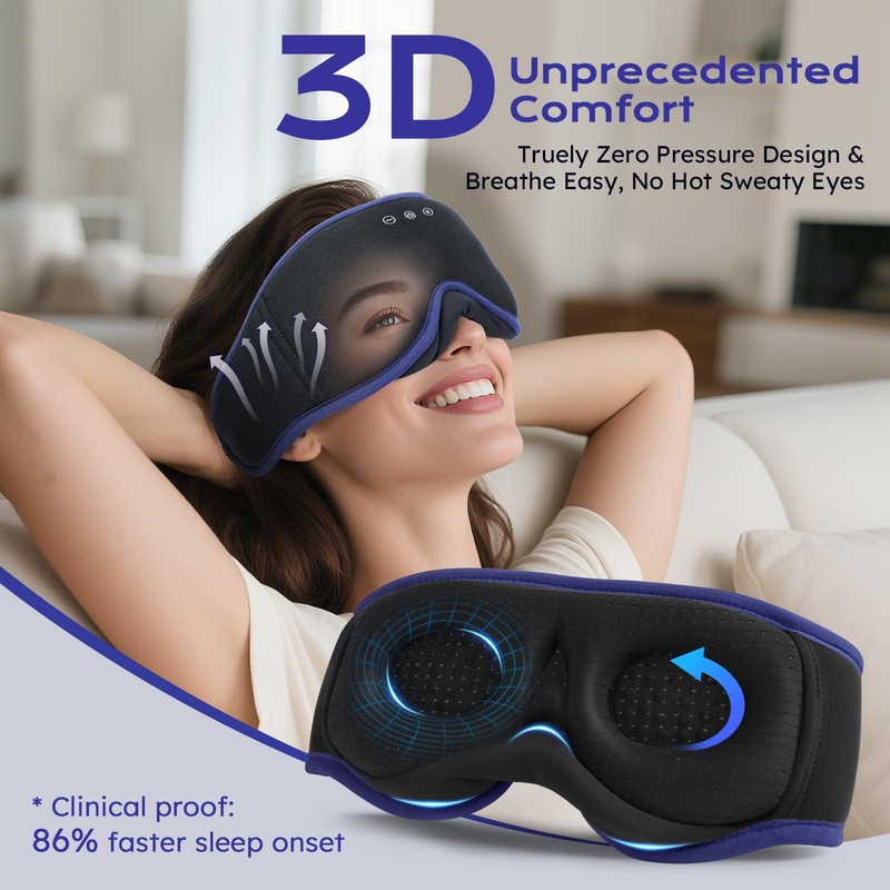 LC-dolida Bluetooth Sleep Mask Headphones for Side Sleeper, Total Blackout