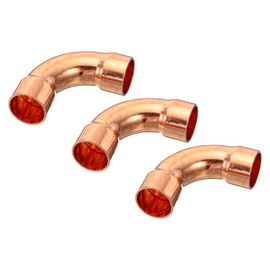 PATIKIL 5/8 Inch(16mm) ID Elbow Copper Pipe Fitting, 5 Pack 90 Degree Long Turn Pressure Connector Sweat Solder Welding Connection for Water HVAC Plumbing