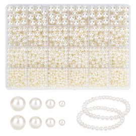 FIHODONE Pack of 2300 Beads for Threading, 4/6/8/10 mm Beige White Beads Set for Bracelets, Faux Pearl, Freshwater Pearls for Threading, for Pearl Necklace, Wedding Decoration, Vase Fillers