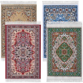 GORGECRAFT 4 Stück 4 Farben Vintage Teppich Tischuntersetzer Stoff Orientalischer Getränketeppich Gewebte Getränkehalter Matten Rechteckiger Teppich Orientalisches Design Teppichuntersetzer Für Coucht