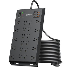 DEPOW Power Strip Surge Protector, 15Ft Long Extension Cord with 22 AC Outlets 6 USB Charging Ports, 1875W/15A, 2100 Joules, Flat Plug Power Outlet for Home, Office, Gaming Room, Black