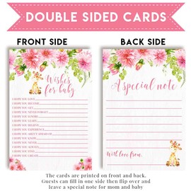 Watercolor Dahlia Floral Giraffe Girl Baby Wishes Cards 20, 4"x6" - Great Keepsake and Fun Activity for Baby Showers - Wishes for Baby Keepsakes Last Generations - Fill-In, Double-Sided Cards