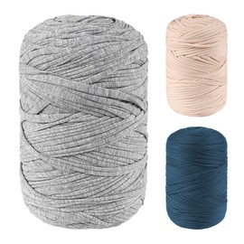 200 m T-Shirt Yarn for Crocheting, 600 g Macrame Yarn Knitting Yarn Fabric Tape Yarn for Knitting, Crochet, Weaving, Gift Ribbon, Bag Basket, Blanket (Grey)