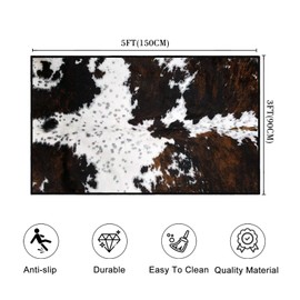 Cowhide Area Rug 3x5 Western Rug Ultra-Thin Washable Throw Carpet Brown Cow Print Rugs for Bedroom Indoor Vintage Rugs Non Slip Accent Floor Carpets for Bedside,Entryway,Living Room,Office