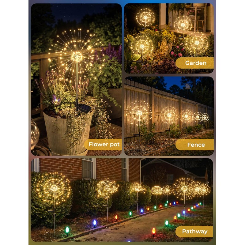 Brightown 150LED Solar Garden Lights Outdoor, 8 Modes 2 Pack