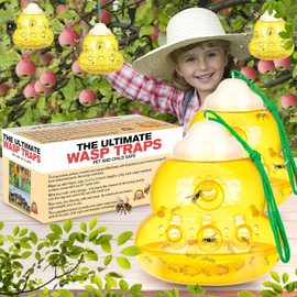 Wasp Trap, Bee Trap Catcher, Outdoor Hanging Wasp Repellent Insect Trap, Non-Toxic Reusable Yellow Jacket Hornet Catcher, Yellow - 2 Pack, Safe and Easy to Use