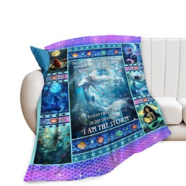 Mermaid Blanket for Girls Blue Ocean Throw Blankets Soft Cozy Warm Fuzzy Fleece Marine Life Shells Bedding Flannel Throws Stuffed Animal Gifts for Mermaid Lovers Kids Men Women Bedroom Decor 50"x40"