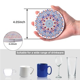 STARUBY 6 Pieces Ceramic Coasters Coasters with Holder Coasters Coffee Table Coasters Absorbent for Drinks Kitchen Dining Room Decoration 10cm Round Blue